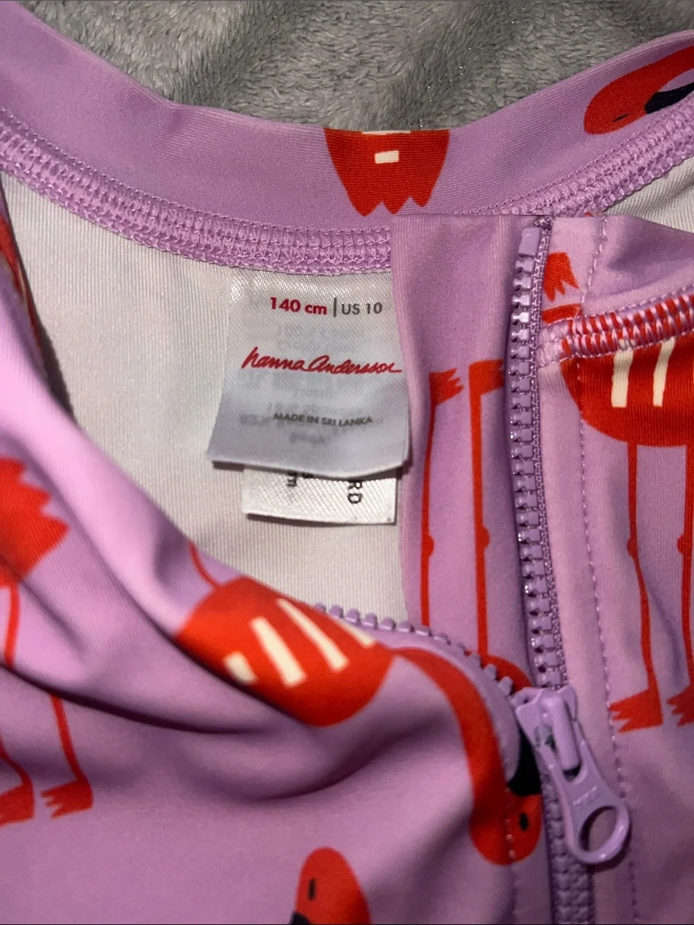Hanna Andersson Purple Long-Sleeve Flamingo One-Piece Swimsuit